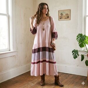 Free People Free-est Manda Midi Dress Womens Large Lilac Combo Tiered Boho Beach